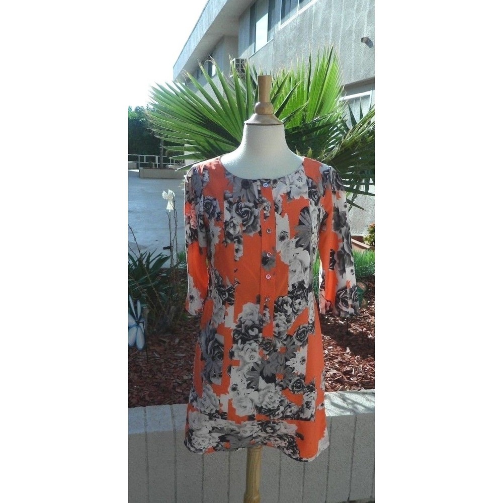 Anthropologie‎ Yoana Baraschi  Dress Size Small Orange Peach Floral Print